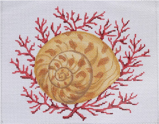 Kate Dickerson Needlepoint Collections Moon Snail Shell with Coral Needlepoint Canvas