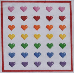 Kate Dickerson Needlepoint Collections Rainbow Rows of Hearts Needlepoint Canvas