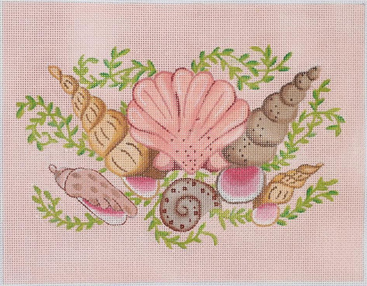 Kate Dickerson Needlepoint Collections Mixed Shells Rectangle-Pink Needlepoint Canvas