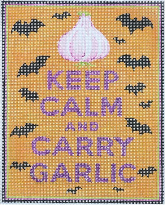 Kate Dickerson Needlepoint Collections "Keep Calm... Carry Garlic" (Halloween) Needlepoint Canvas