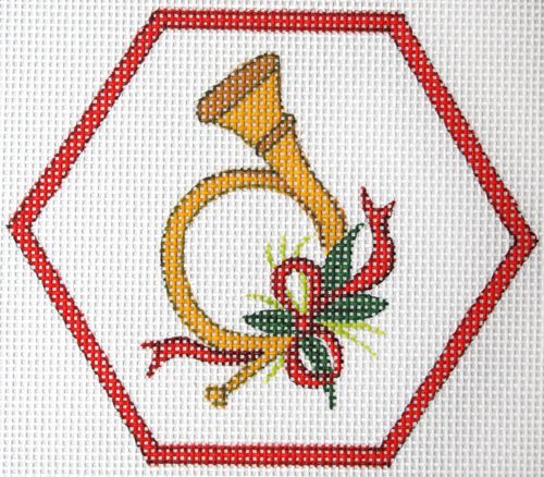 Kate Dickerson Needlepoint Collections Hunting Horn with Greenery Needlepoint Canvas