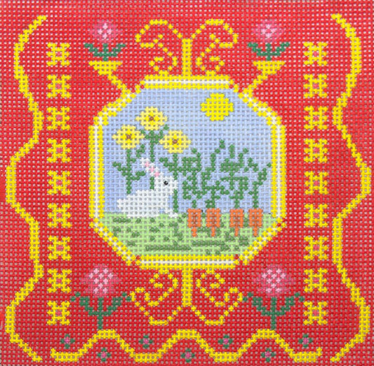 Birds of a Feather French Tile Rabbit Needlepoint Canvas
