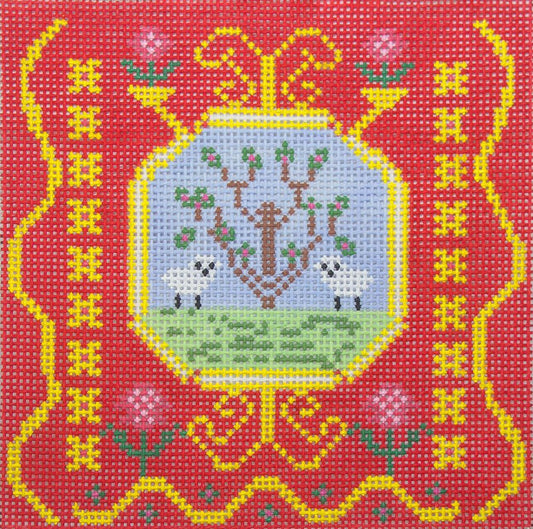 Birds of a Feather French Tile Lambs Needlepoint Canvas