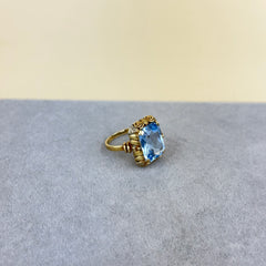 Vintage Retro Lab Aquamarine and 14k Gold Ring