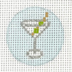Kate Dickerson Needlepoint Collections Planet Earth Key Ring Insert Martini Glass with Olives Softest Blue Needlepoint Canvas