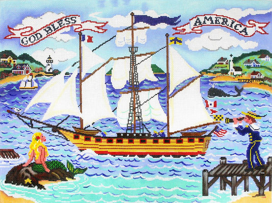 Cooper Oaks Design God Bless America Ship Needlepoint Canvas