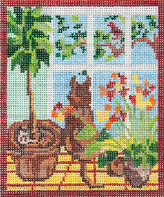 Changing Woman Designs Cat at Window 13m Needlepoint Canvas