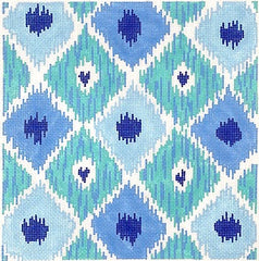 Kate Dickerson Needlepoint Collections Ikat Diamonds with Four Hearts Indigo Blues Needlepoint Canvas