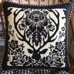 Cooper Oaks Design Antler Damask - black Needlepoint Canvas