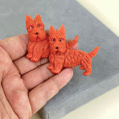 Vintage Celluloid Nodding Pair of Scottie Dogs Brooch Japan