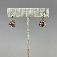 Antique Civil War Era Diamond and Ruby Pear Drop Earring in 14k Gold
