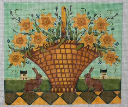 Ewe & Eye Bunnies and Daffodils Needlepoint Canvas