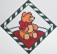 Susan Roberts Needlepoint Red Bow Teddy Bear Stained Glass Needlepoint Canvas