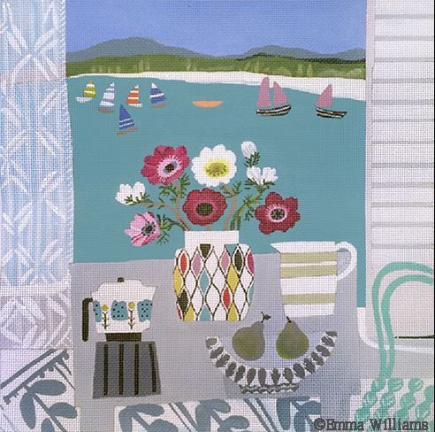 Melissa Shirley Designs Coffee Pot - Anemones Needlepoint Canvas