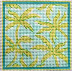 Kate Dickerson Needlepoint Collections Lilly Letter - Palms - Turquoise with Greens Needlepoint Canvas