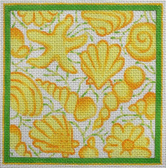 Kate Dickerson Needlepoint Collections  Letter Shells Yellows & Greens Needlepoint Canvas