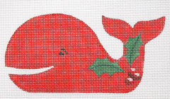 Kate Dickerson Needlepoint Collections Red Whale with Holly Needlepoint Canvas