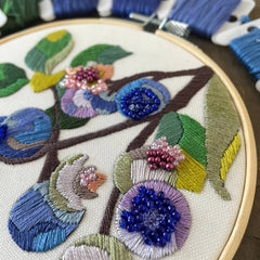 Kate Wyatt Fine Art Blueberry Blossoms Embroidery and Beadwork Kit