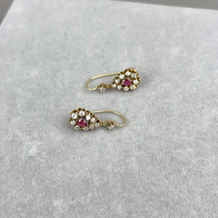Antique Civil War Era Diamond and Ruby Pear Drop Earring in 14k Gold