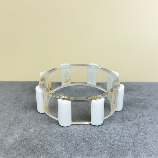Vintage Clear and White Lucite Bangle Bracelet