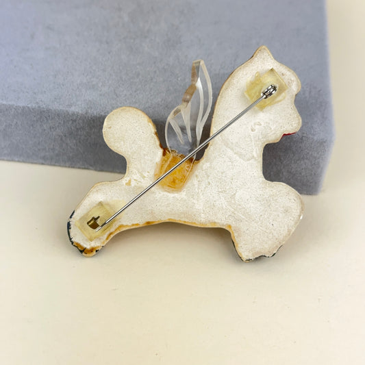 Vintage Elzac Ceramic Pegasus Horse with Lucite Wing