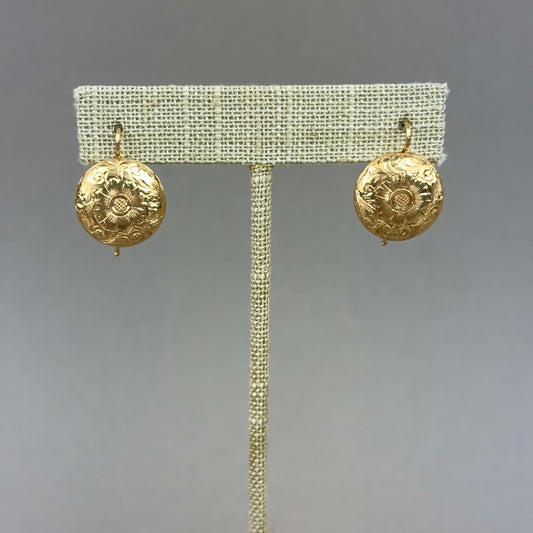 Antique Victorian 14k Gold Floral Button Drop Earring