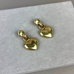 Vintage 1980s Large 14k Gold Puffy Heart & Link Omega Back Earring