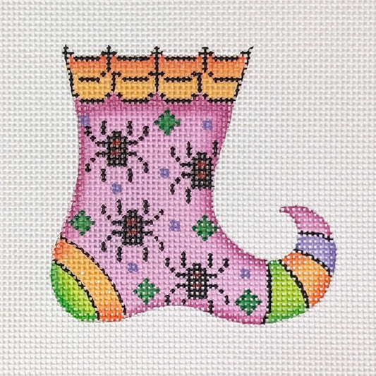 Kirk & Bradley Curly Toe Sock - Pink with Spiders Needlepoint Canvas