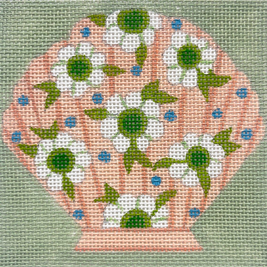 Alice Peterson Co. Pink Floral Shell Needlepoint Canvas