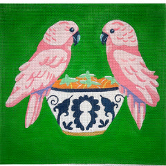 Alice Peterson Co. Pink Parakeet Pair Needlepoint Canvas
