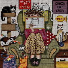Alice Peterson Co. Gayla Elliott Stitching Girl Cat Lady Needlepoint Canvas