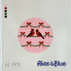 Alice & Blue Pink Cardinal Round Needlepoint Canvas