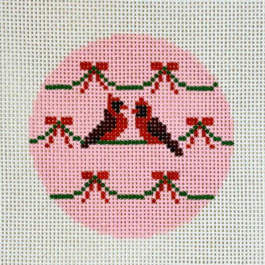 Alice & Blue Pink Cardinal Round Needlepoint Canvas