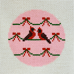 Alice & Blue Pink Cardinal Round Needlepoint Canvas