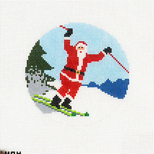 Ann Kaye Studio Sporty Santa Needlepoint Canvas - Skier