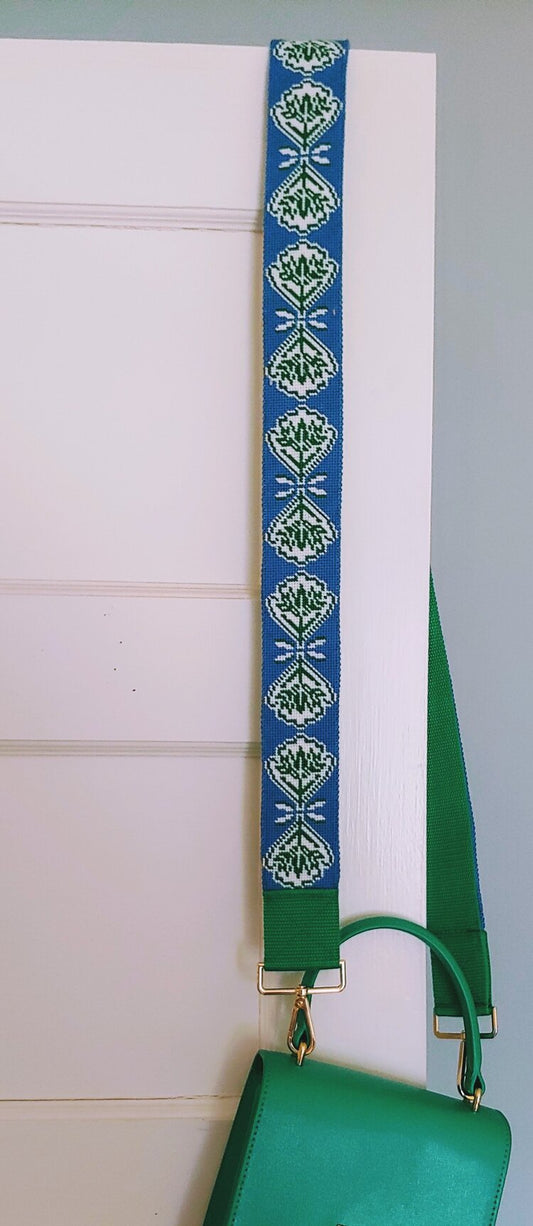 Anne Fisher Designs Green Flower Crossbody Strap Needlepoint Canvas