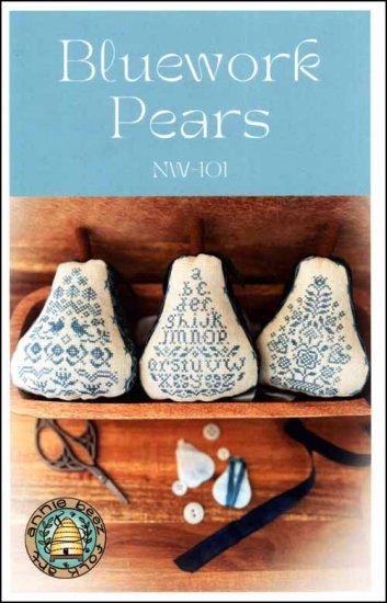Annie Beez Folk Art Bluework Pears Cross Stitch Pattern