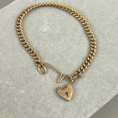 Antique Heart Lock Chain Bracelet in 9k Rose Gold