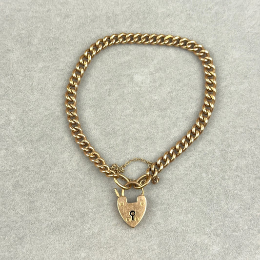Antique Heart Lock Chain Bracelet in 9k Rose Gold