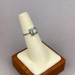 Antique Art Deco Diamond and Lab Emerald Ring in 14k White Gold