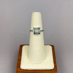 Antique Art Deco Diamond and Lab Emerald Ring in 14k White Gold