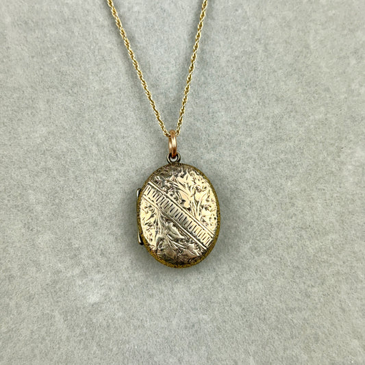 Antique Civil War Era Engraved Locket Necklace in 10k Rose Gold