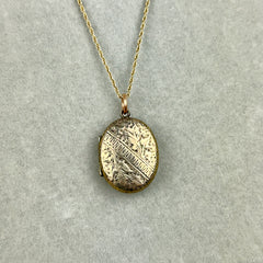 Antique Civil War Era Engraved Locket Necklace in 10k Rose Gold