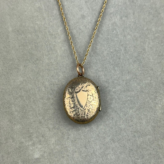 Antique Civil War Era Engraved Locket Necklace in 10k Rose Gold