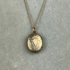 Antique Civil War Era Engraved Locket Necklace in 10k Rose Gold