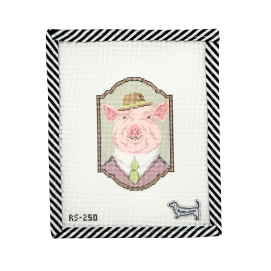 Atlantic Blue Canvas Rooney and Stitch Mr. Pig Needlepoint Canvas