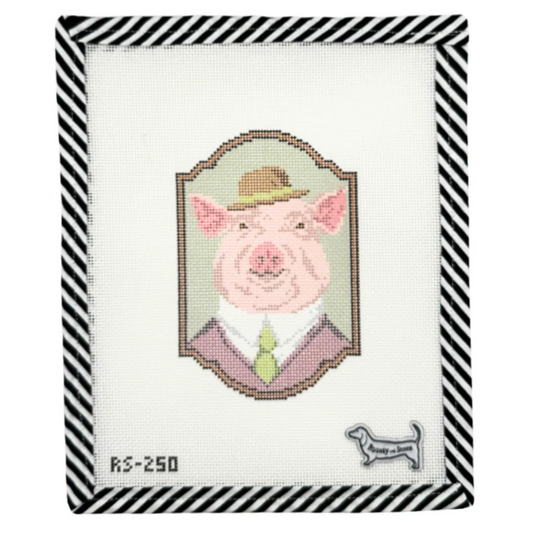 Atlantic Blue Canvas Rooney and Stitch Mr. Pig Needlepoint Canvas