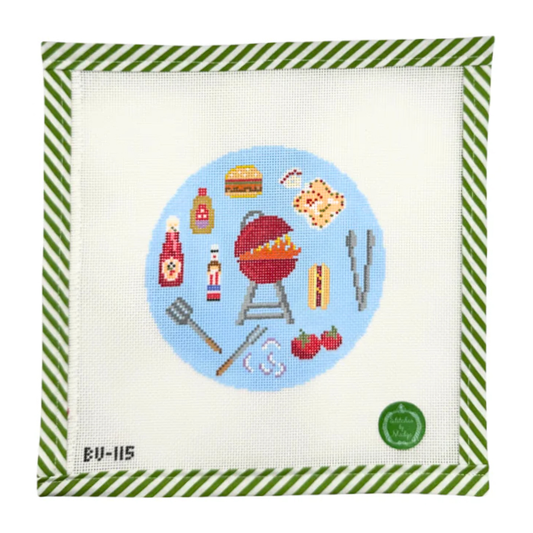 Atlantic Blue Canvas Stitches by Midge At the Grill Round Needlepoint Canvas