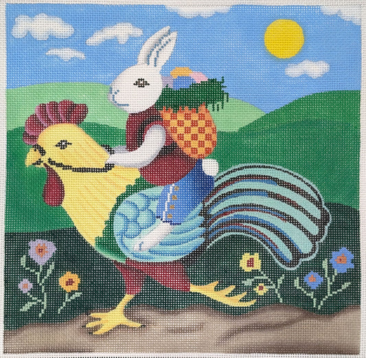 Brenda Stofft Designs Rabbit Riding Rooster Needlepoint Canvas