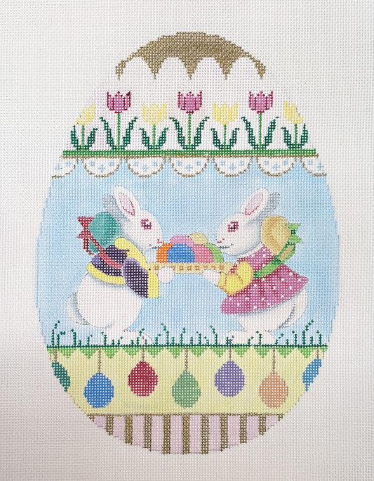 Brenda Stofft Designs Large Egg with Bunnies Needlepoint Canvas
